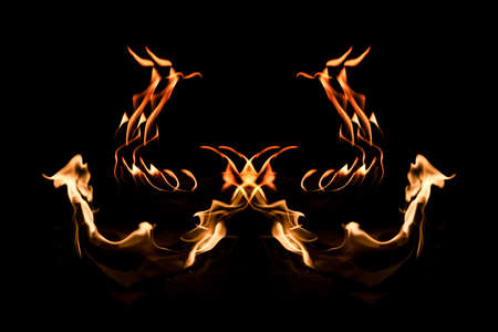 Intense vibrant fire flame frame on black background