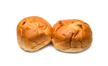 Homemade delicious hamburger buns on an isolated white background