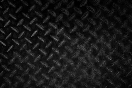 Close up top view of dark rusty slip resistance iron metal sheet for texture background