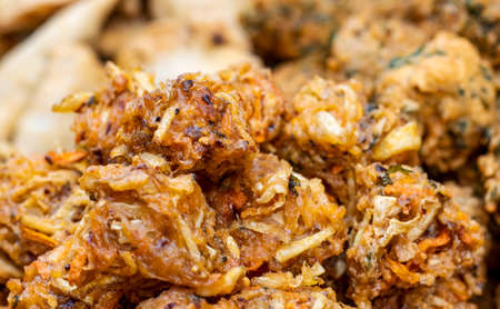 Selective focused delicious fried onion cookies close up shot