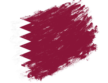 Qatar flag painted on a grunge brush stroke white backgroundの写真素材