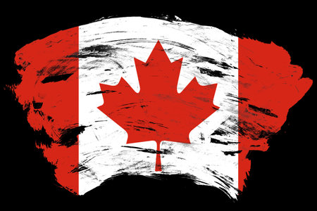 Canada flag on distressed black stroke brush backgroundの写真素材