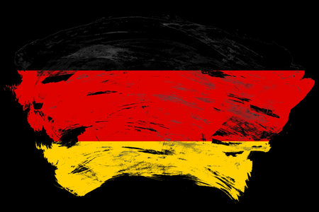 Germany flag on distressed black stroke brush backgroundの写真素材