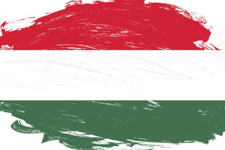Distressed stroke brush painted hungary flag on white backgroundの写真素材