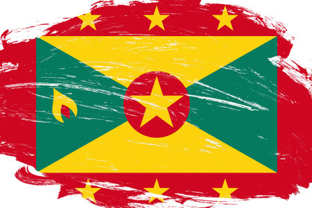 Distressed stroke brush painted grenada flag on white backgroundの写真素材
