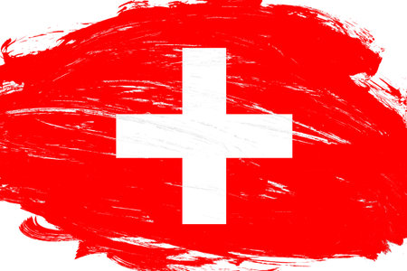 Distressed stroke brush painted switzerland flag on white backgroundの写真素材