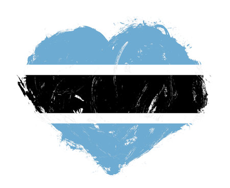 Botswana flag in stroke brush heart shape on white backgroundの写真素材