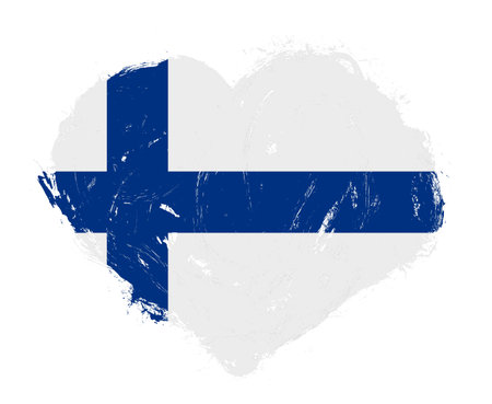 Finland flag in stroke brush heart shape on white backgroundの写真素材