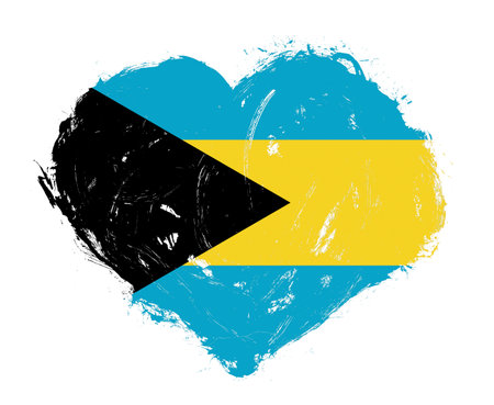 Bahamas flag in stroke brush heart shape on white backgroundの写真素材