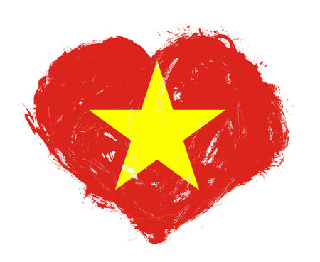 Vietnam flag in stroke brush heart shape on white backgroundの写真素材