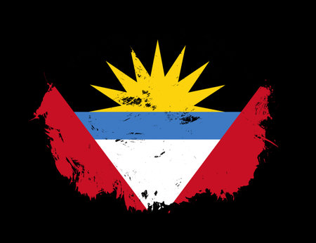 Antigua and barbuda flag painted on black stroke brush backgroundの写真素材