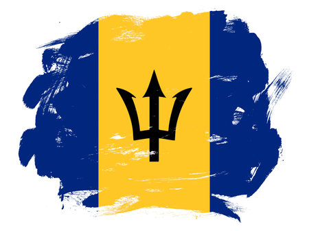 Barbados flag on abstract painted white stroke brush backgroundの写真素材