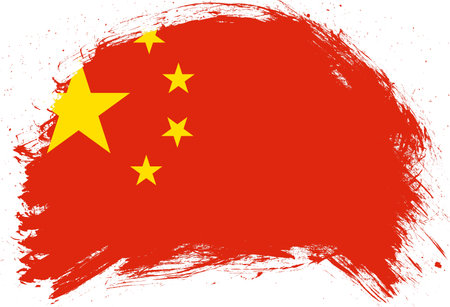 Distressed stroke brush painted flag of china on white backgroundの写真素材