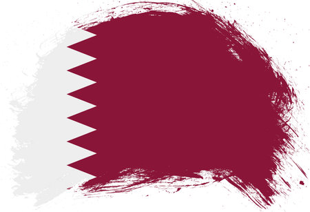 Distressed stroke brush painted flag of qatar on white backgroundの写真素材