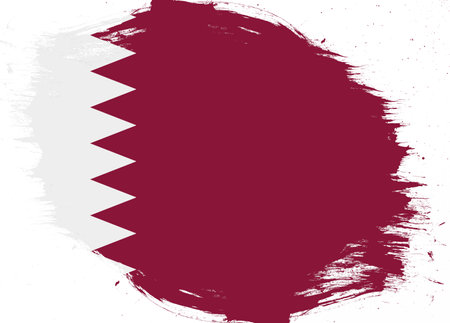 Qatar flag on distressed grunge brush backgroundの写真素材