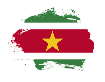 Suriname flag painted on minimal brush stroke backgroundの写真素材