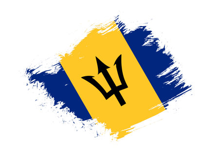 Barbados flag with abstract paint brush texture effect on white backgroundの写真素材