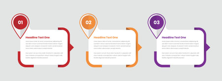 Steps infographic presentation with map pin icon and abstract shapeのイラスト素材