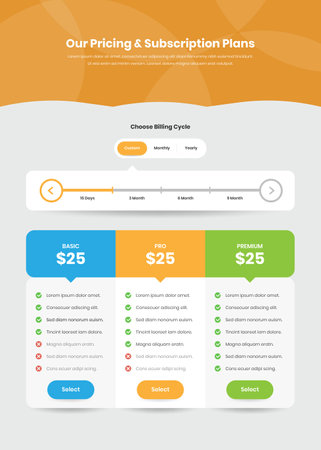Modern pricing list and subscription plans web template design with custom billing cycle optionのイラスト素材