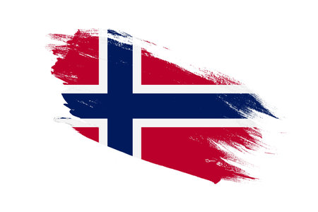 Norway flag with stroke brush painted effects on isolated white backgroundの写真素材