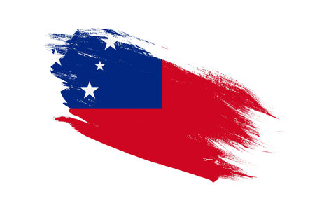 Samoa flag with stroke brush painted effects on isolated white backgroundの写真素材