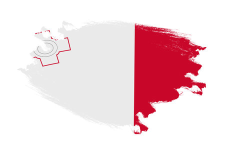 Abstract stroke brush textured national flag of Malta on isolated white backgroundの写真素材