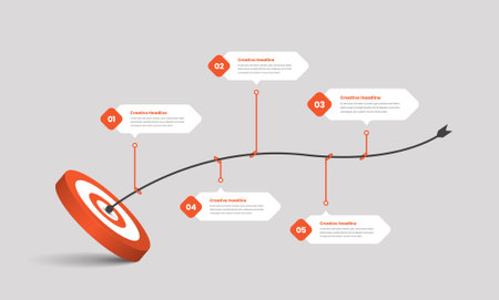 Business target and strategy presentation step infographic template with arrow touched goal circleのイラスト素材