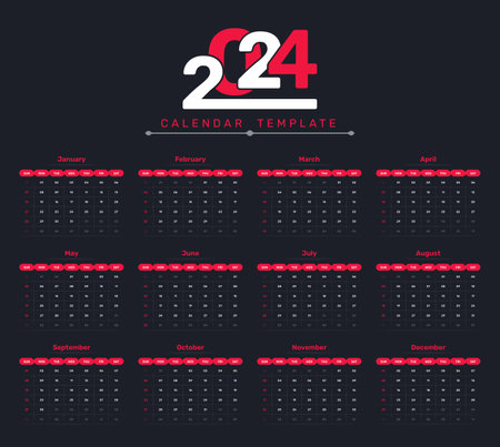 New year 2024 dark calendar template design with accurate dateのイラスト素材