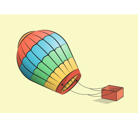 A colorful hot air balloon landed on the ground flat illustration with the outline strokeのイラスト素材