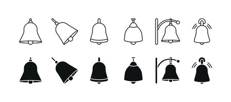 Simple classic black field and outline traditional bell icon setのイラスト素材