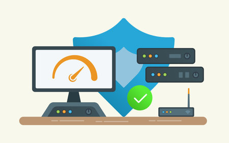 Cloud management, server performance, and security represented in a minimal illustrationのイラスト素材