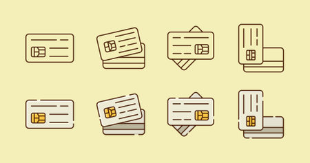 A set of debit and credit cards in various styles, minimalist flat card illustrations with outlinesのイラスト素材