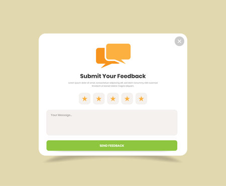 Minimalist user feedback collection ui popup kit design with text box and star ratingのイラスト素材