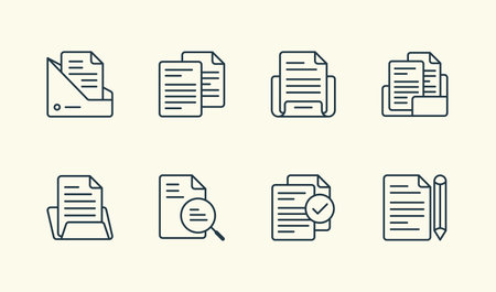 Minimalist line illustration concept icon set for office file and folder documentation projectのイラスト素材