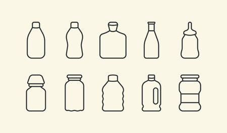 Various style minimalist empty bottle and jar line illustration icon set designのイラスト素材