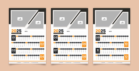 2025 wall calendar design with image placeholder and cover imageのイラスト素材