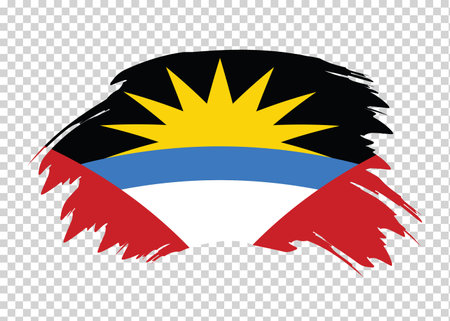 Flag of Antigua and Barbuda with distressed paint stroke brush effect on isolated backgroundのイラスト素材