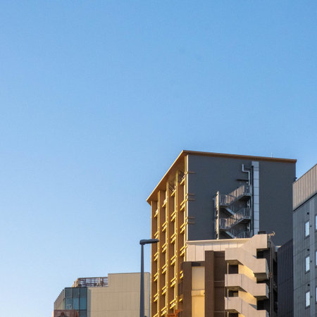 Modern architecture of the city. Buildings and blue sky in the background.の写真素材
