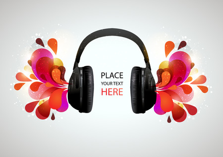 Music headphones on gray background. Vector illustration.のイラスト素材