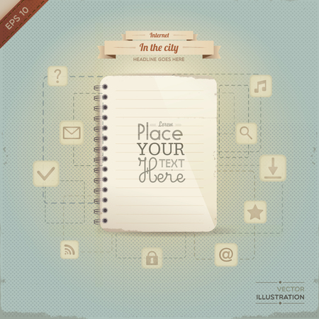 Vintage paper with set of network icons. lined paper or note paper. EPS10のイラスト素材