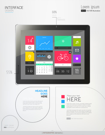Tablet with interface template and abstract Infographic elements. Vector illustration. eps 10のイラスト素材