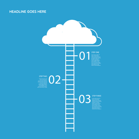 Three steps illustration with Cloud and stairs on blue background.のイラスト素材