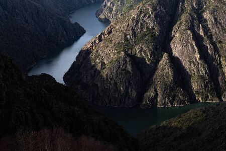 Panoramic view of the canyons of the Sil where the river sil, taken from a viewpoint, runsの写真素材