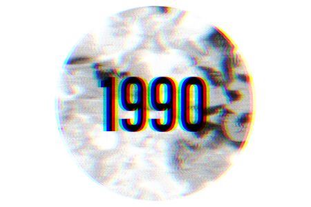 3d 1990 year glitch effect in dust vintage round shape