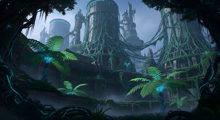 Fantasy landscape with fantasy alien planet. 3d render illustration.の素材