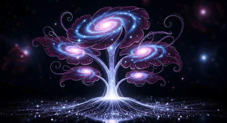 Cosmic galaxy tree universe formation stellar structure mystical space organism interstellar growth nebula petals astronomical phenomenonの素材