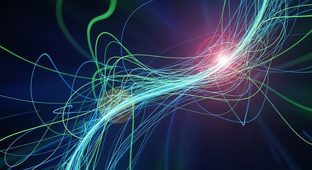 Abstract energy, bright light, glowing lines, dark blue background, data communication, technologyの素材