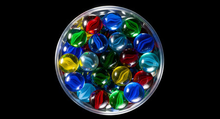 Colored glass balls on a black background. 3d rendering.の素材