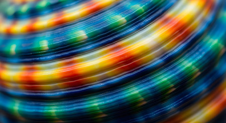 Vibrant colorful seashell close up, iridescent surface, unique natural pattern, bright tones, abstract textureの素材