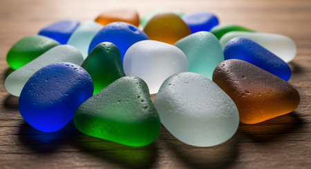 Polished sea glass colorful translucent stones natural beach treasures weathered smoothの素材